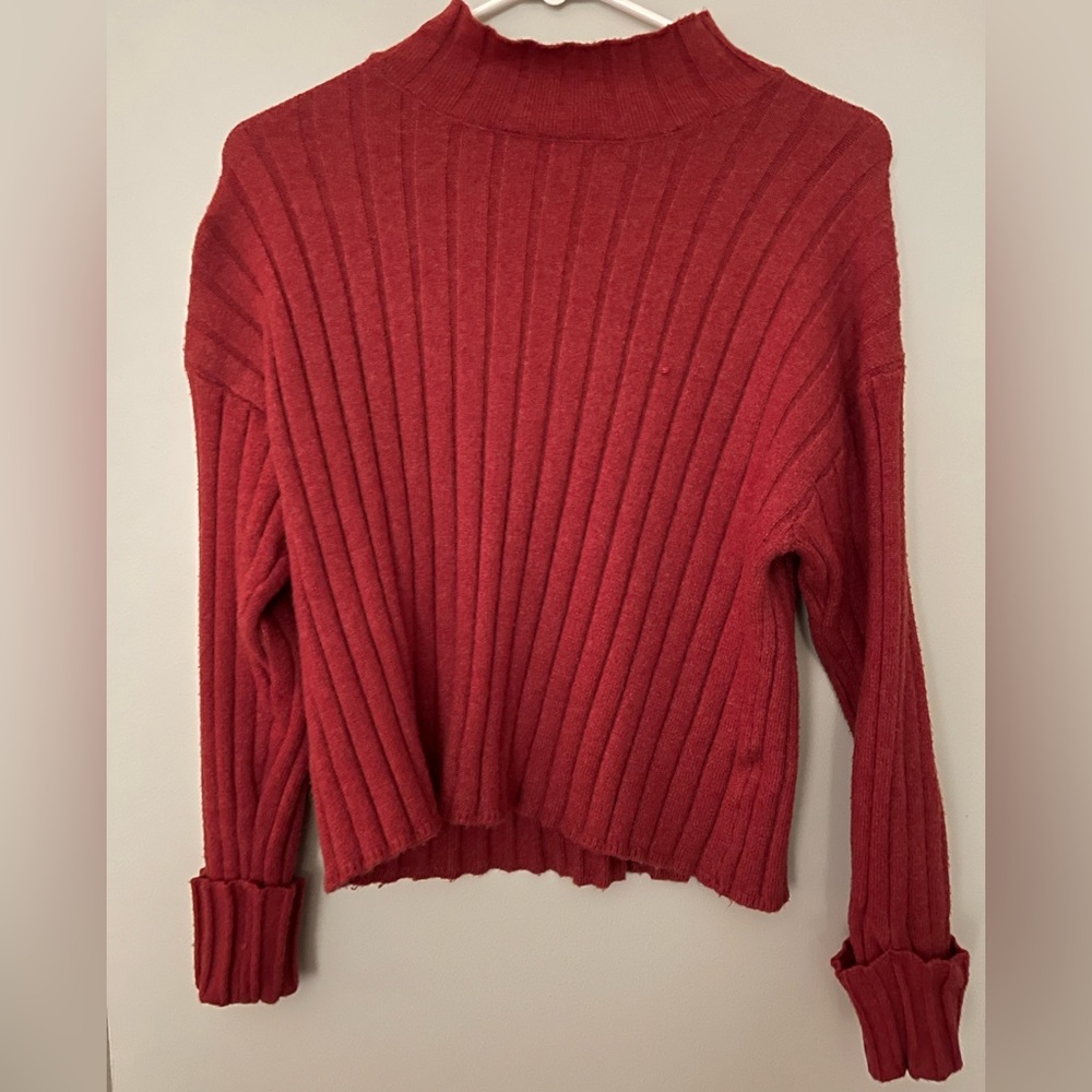 Poof apparel red orangey sweater, soft, fits nicely, lightly worn